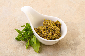 Green sauce pesto with basil