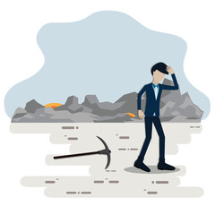 Flat design business finance,The young man throwing a shovel and stop to find the digital currency - vector