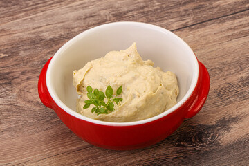 Vegan food - hummus with olive oil