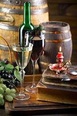 Wine in a glass on an old background