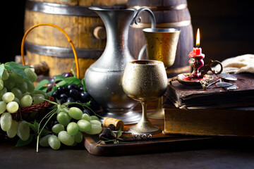 Wine in a glass on an old background
