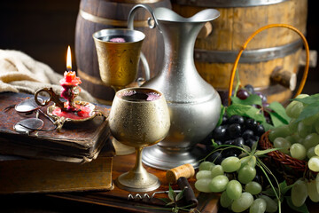 Wine in a glass on an old background