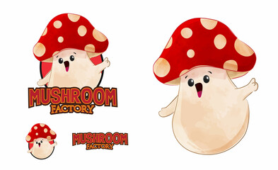 Watercolor Red Mushroom Mascot Illustration