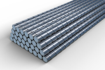 3D illustration of reinforcements bunch of steel TMT bar. 3D Render