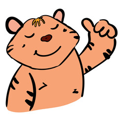 Cute Tiger holds a thumbs up, Vector illustration Cartoon style