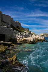 Fototapeta na wymiar Seaside of the island, where is Château d'If, near Marseille, Provence-Alpes-Côte d’Azur, France