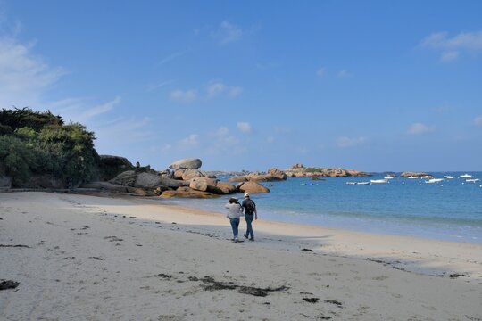Senior hikers on a path in Brittany France