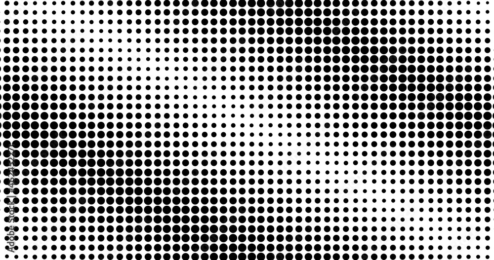 Aufkleber Monochrome gradient halftone dots background. Pop art pattern template, texture. Geometric Vector Retro Illustration.