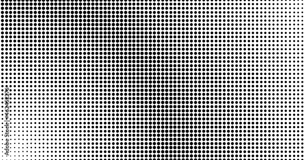 Poster monochrome gradient halftone hexagon dots background. pop art pattern template, texture. geometric v