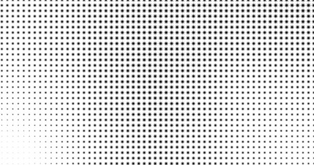 Monochrome gradient halftone star dots background. Pop art pattern template, texture. Geometric Vector Retro Illustration.