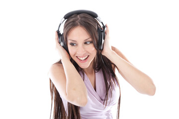 Happy girl enjoying music