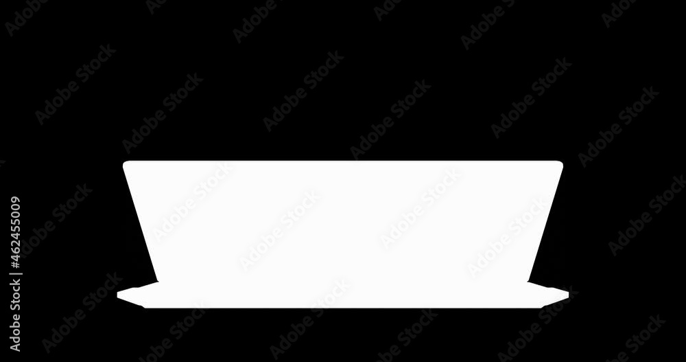 Wall mural laptop blank screen opening with the screen switching on - isolated on white. green screen and alpha