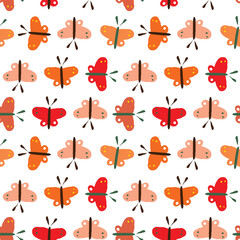 Seamless Pattern with Butterfly Design on White Background