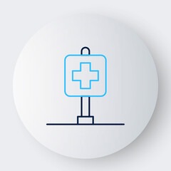 Obraz premium Line Medical map pointer with cross hospital icon isolated on white background. Colorful outline concept. Vector