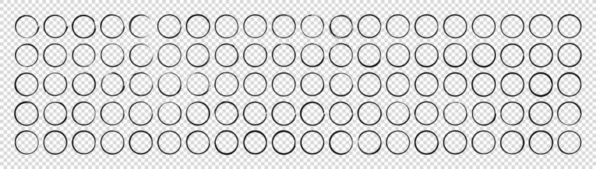 Set of black circle brushes elements. Different circle brush strokes. Grunge round shapes. Boxes, frames for text, labels, logo, grunge. Vector illustration.