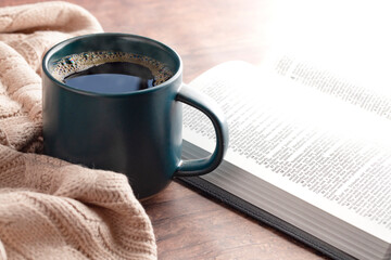 Cup of Hot Coffee and a Bible for Cold Morning
