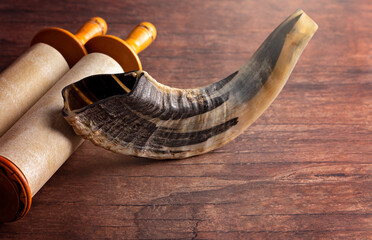A Shofar Rams Horn and a Tora Scroll