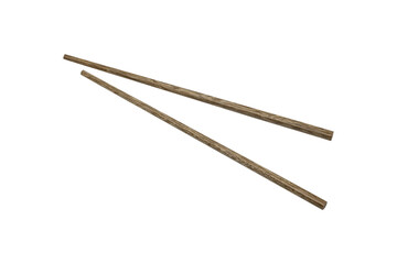 Wooden chopsticks made of natural materials, top view on a white background