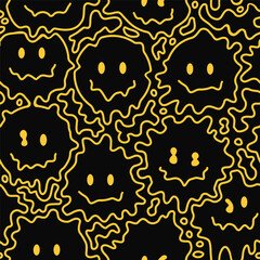 Funny melt smile faces seamless pattern. Vector hand drawn doodle cartoon character illustration.Smile faces melt, acid, trippy seamless pattern wallpaper print concept