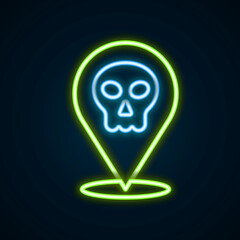 Glowing neon line Skull icon isolated on black background. Happy Halloween party. Colorful outline concept. Vector