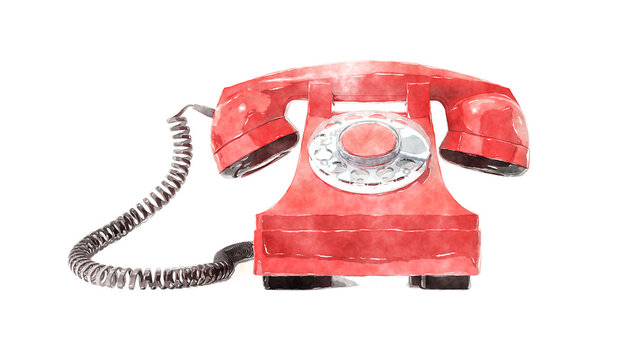 old red dial-up phone watercolor