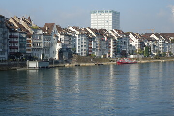 View over the river Rhine from Kleinbasel to Grossbasel on a sunny late summer day, Basel, Switzerland
