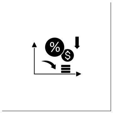 Low Interest Rates Glyph Icon.Stimulate Economic Growth. Low Percentage To Physical And Financial Assets. Business Concept.Filled Flat Sign. Isolated Silhouette Vector Illustration