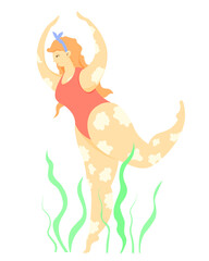 Сute plus size girl with vitiligo in yoga pose