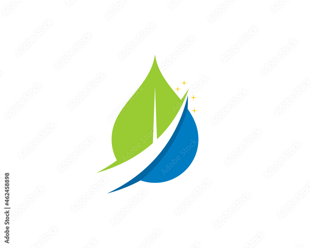 Poster combination nature leaf with water illustration logo