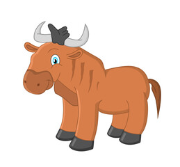 Cute cartoon wildebeest vector illustration.
