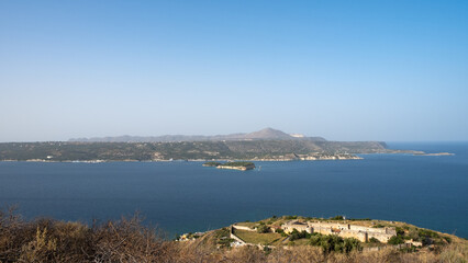 Fototapeta na wymiar Panoramic view over the bay of Agia Pelagia, Crete under sun