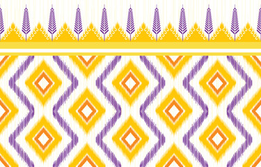 Ikat ethnic pattern design. Aztec fabric carpet mandala ornament boho chevron textile decoration wallpaper. Tribal turkey African Indian traditional embroidery oriental vector illustrations background