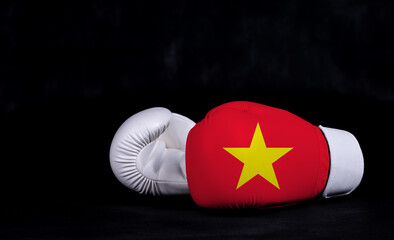 Boxing glove with Vietnam flag on black background