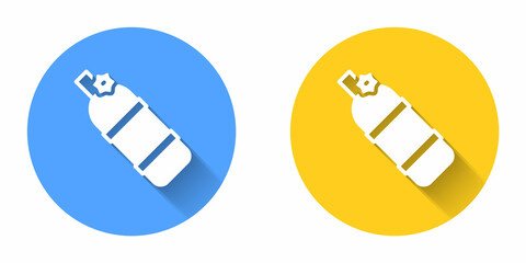 White Aqualung icon isolated with long shadow background. Oxygen tank for diver. Diving equipment. Extreme sport. Diving underwater equipment. Circle button. Vector