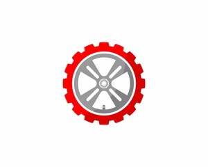 Car rims in the gear wheel illustration logo