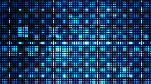 4K 3d rendering Abstract digital technology blue grid line distort mosaic tile pattern loop motion. Twinkling small blinking shining squared with flicker electrical line.Hi-tech futuristic background
