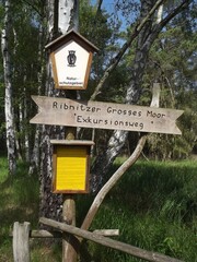 Intense experience of nature is a hike through the Ribnitz forest and the Große Ribnitzer Moor swampland, Mecklenburg-Wester, here in the picture one of the numerous descriptions and signs