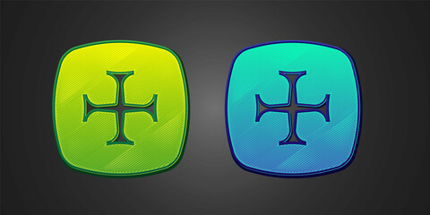 Obraz premium Green and blue Crusade icon isolated on black background. Vector