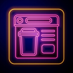 Glowing neon Online ordering and fast food delivery icon isolated on black background. Vector