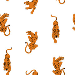 Chinese tigers seamless pattern. - 462462225
