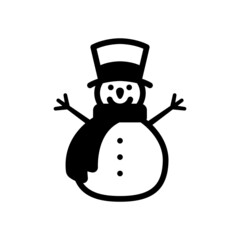 Snowman icon. Black contour linear sketch silhouette. Front view. Vector simple flat graphic illustration. The isolated object on a white background. Isolate.