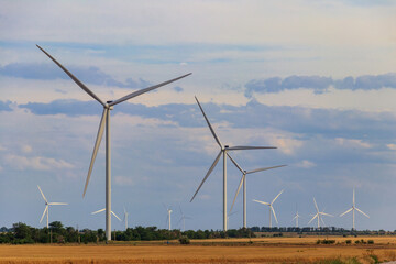 Wind turbines in a field. Renewable energy