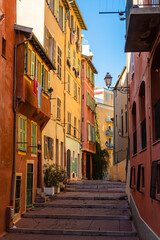 facades of buildings in the historic old town of Nice