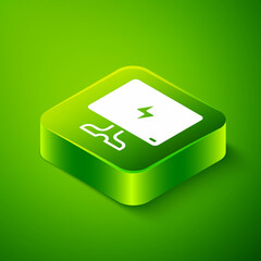 Isometric Smart Tv icon isolated on green background. Television sign. Green square button. Vector