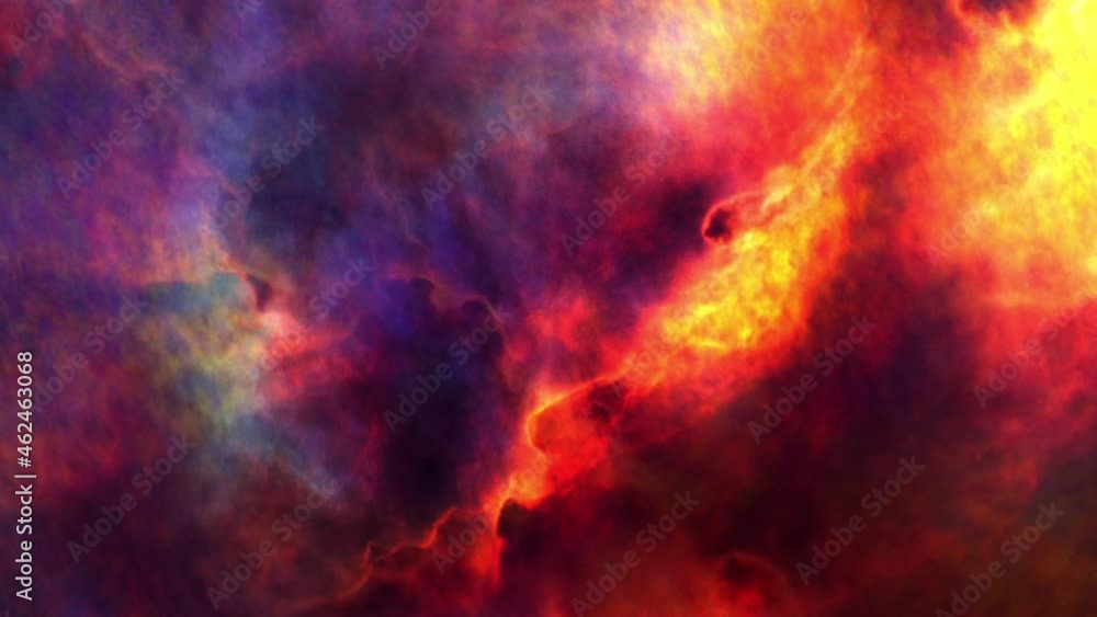 Poster space rotation flight into a star field and beatiful orange blue cloud nebula.3d rendering of fly th