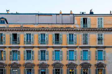 facades of buildings in the historic old town of Nice