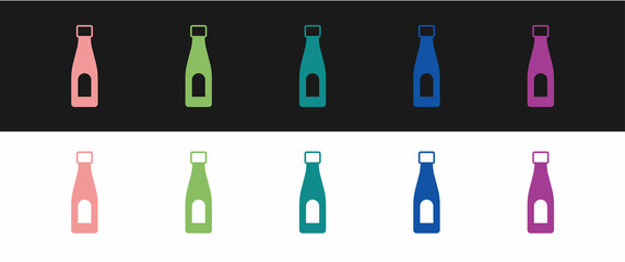 Set Bottle of water icon isolated on black and white background. Soda aqua drink sign. Vector
