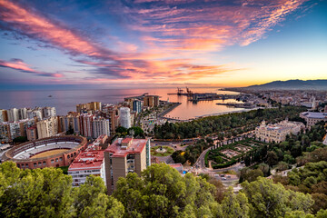 Cityscape of town and port.
Malaga, Spain. 