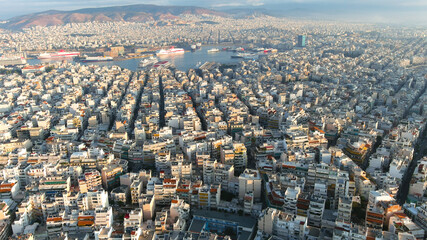 Port city Piraeus in Greece. Aerial view.