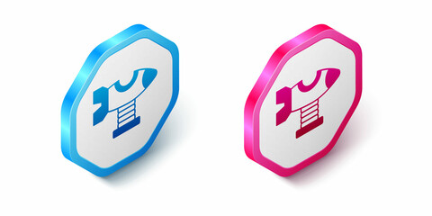 Isometric Swing plane on the playground icon isolated on white background. Childrens carousel with plane. Amusement icon. Hexagon button. Vector